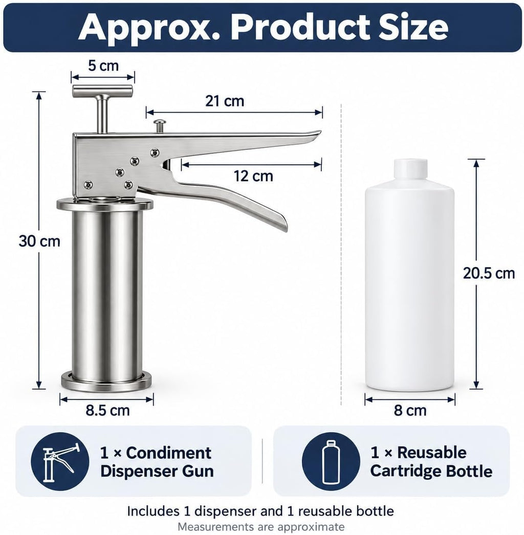 Stainless Steel Manual Sauce Dispenser Gun for Food Prep Kitchen