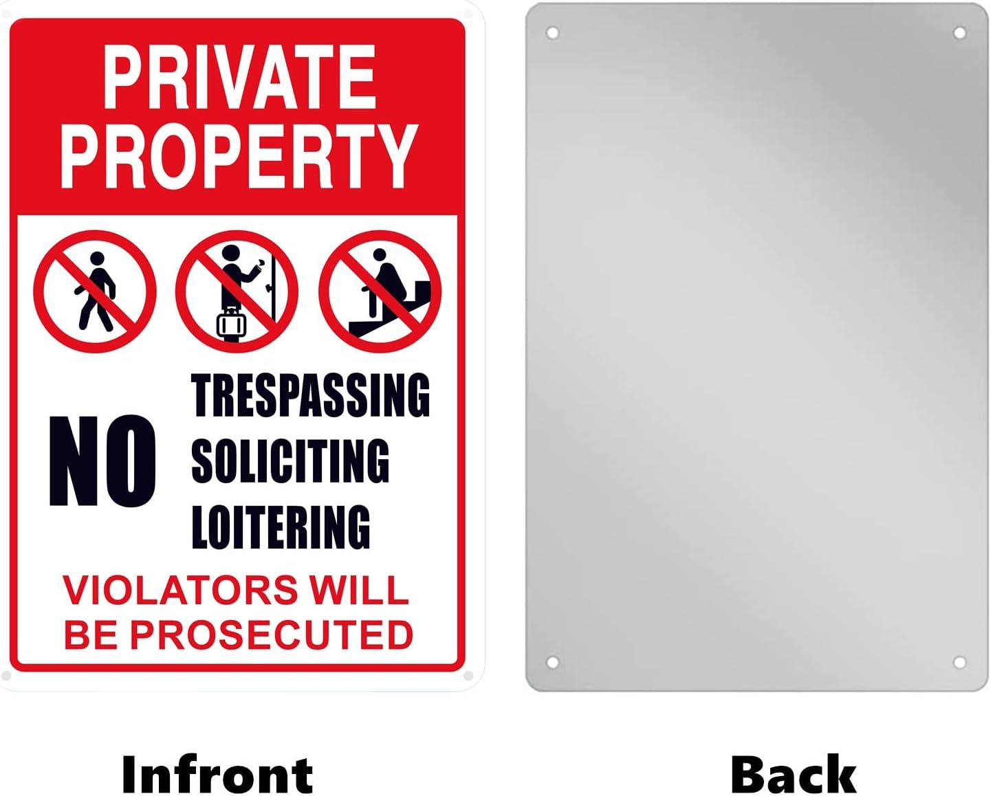 No Trespassing, No Soliciting, No Loitering Sign - 10x14 in Aluminum Warning Sign for Indoor/Outdoor