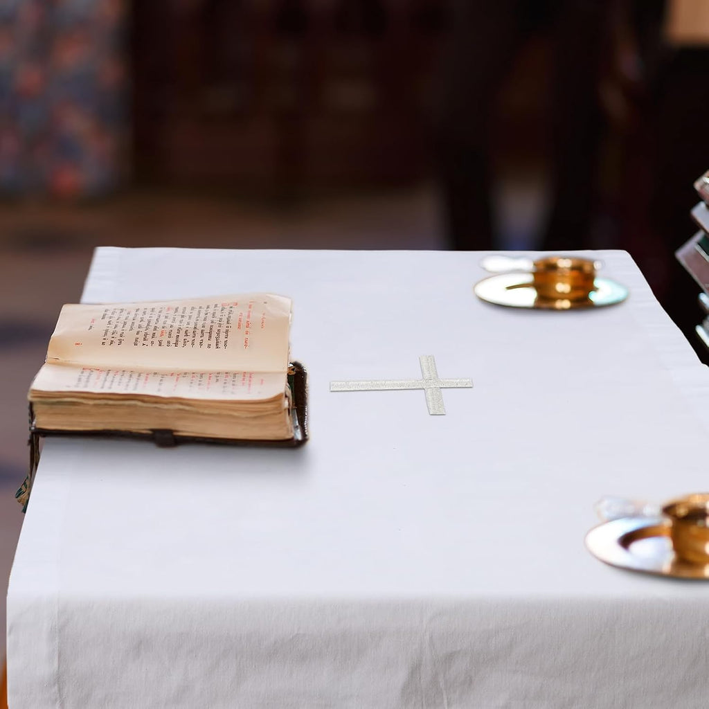 White Altar Cloth Communion Church Table Cloth, 62″ X 24″, Runner