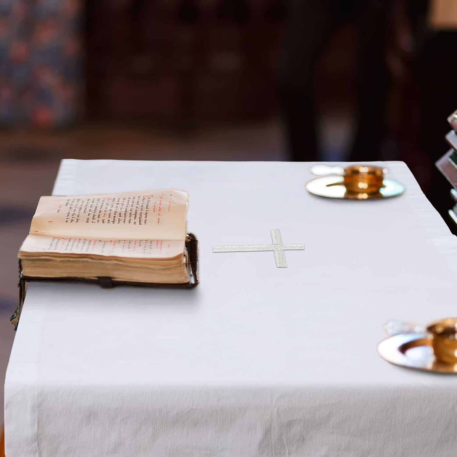 White Altar Cloth Communion Church Table Cloth, 62″ X 24″, Runner