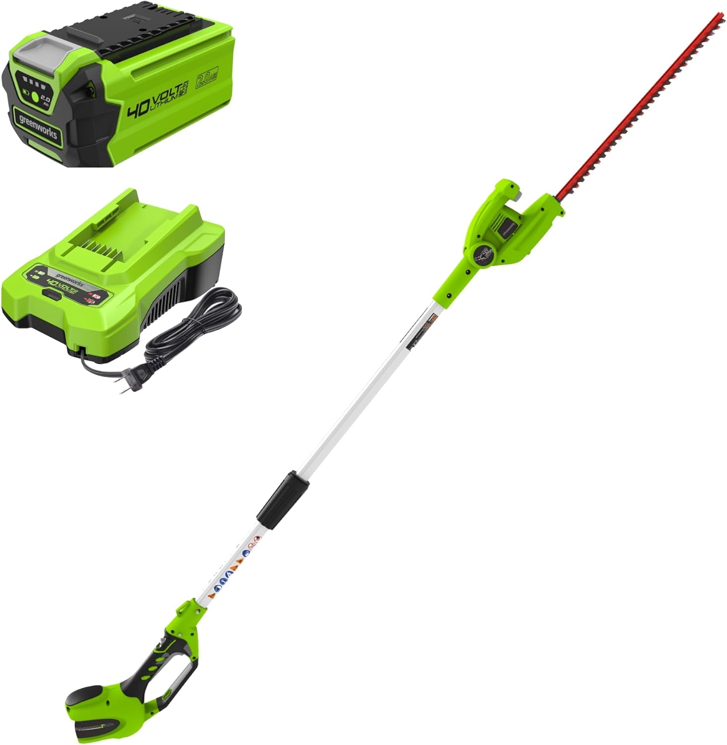 40V 20" Cordless Pole Hedge Trimmer, 2.0Ah Battery and Charger Included