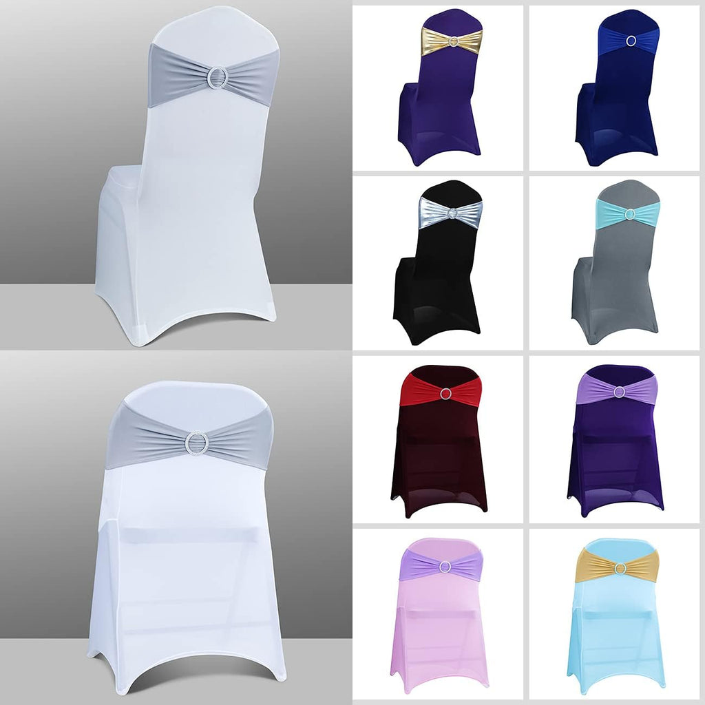 50PCS Spandex Chair Sashes Bows with Buckle for Wedding Deco, Grey