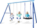 3-in-1 Swing Set for Backyard for Kids 3-8, 550lbs, Heavy Duty Metal A-Frame for Outdoor Playset, Two Blow-Molded