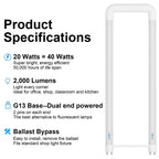 T8 U Bend Shape LED Tube Light 20W ETL Listed 2x2FT 6000k 10 Pack