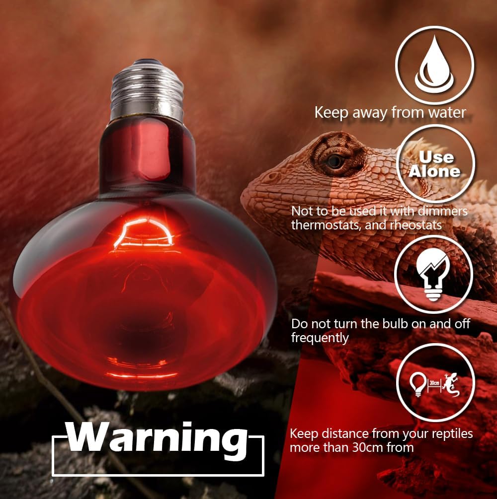 Reptile Heat Lamp Bulbs 100W 2 Pack,Day and Night Infrared Basking Spot Heating Light Combo,UVA Heat Lamp Bulb for