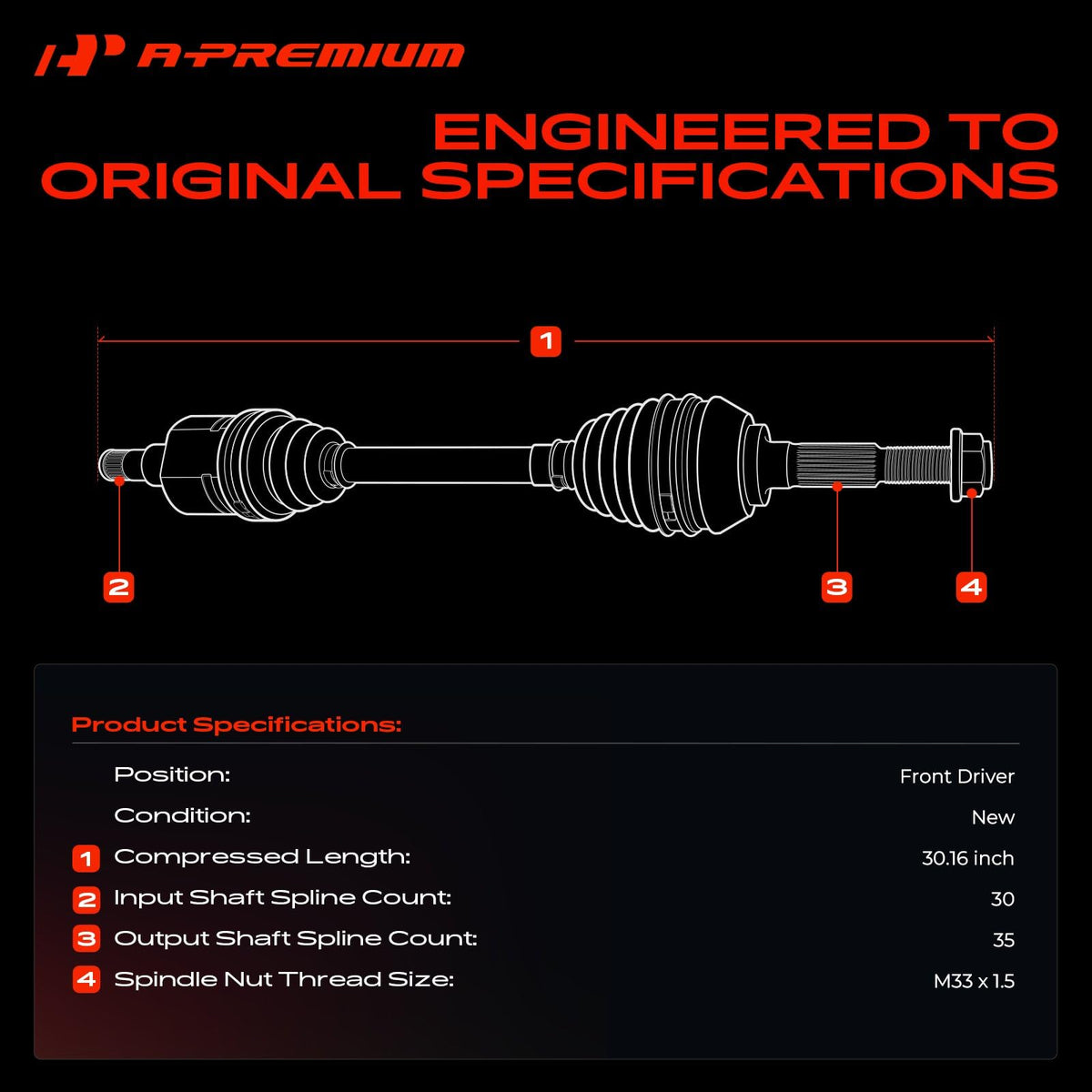 A-Premium Front Left Driver Side CV Axle Shaft Assembly