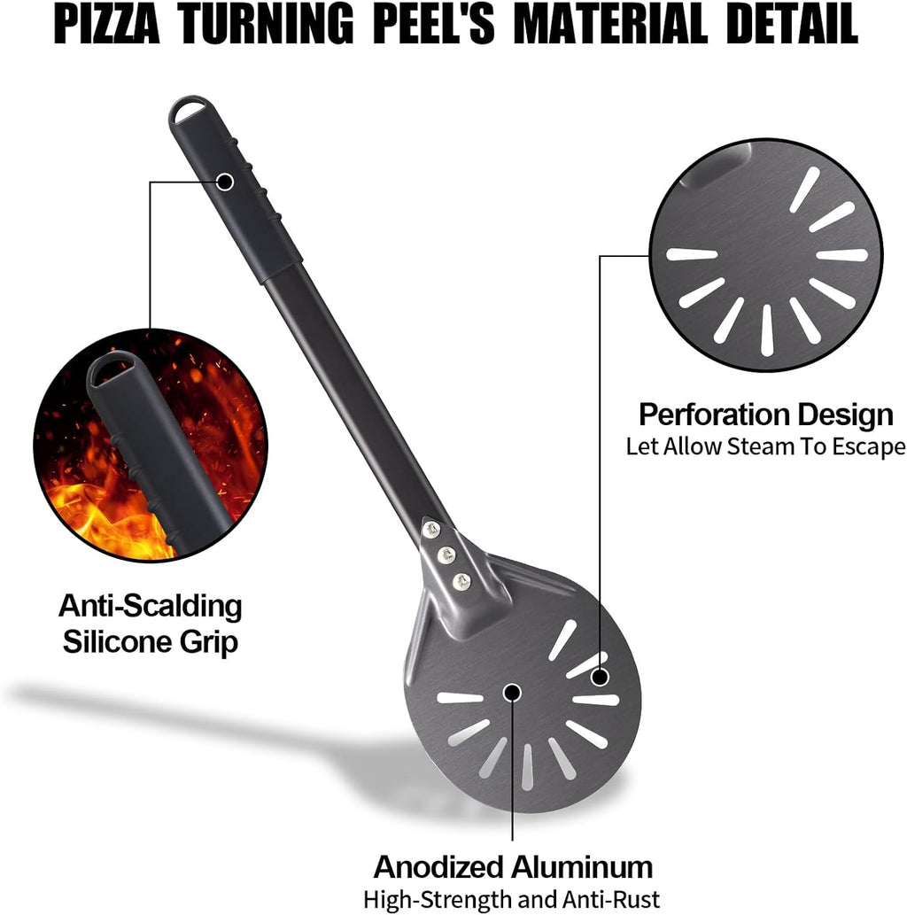 Pizza Turning Peel 6 Inch Round Anodized Aluminum Perforated Pizza Peel Turner With Metal Handle Pizza Paddle Spinner