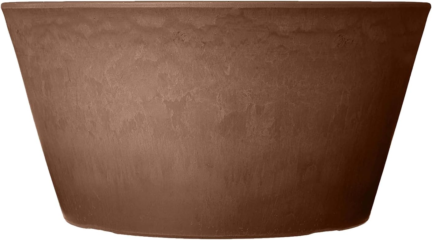 PSW Pot Collection TD25C Plastic/Stone/Wood Composite Shallow Bulb Pan - No Drainage Hole (Drillable), Planter for