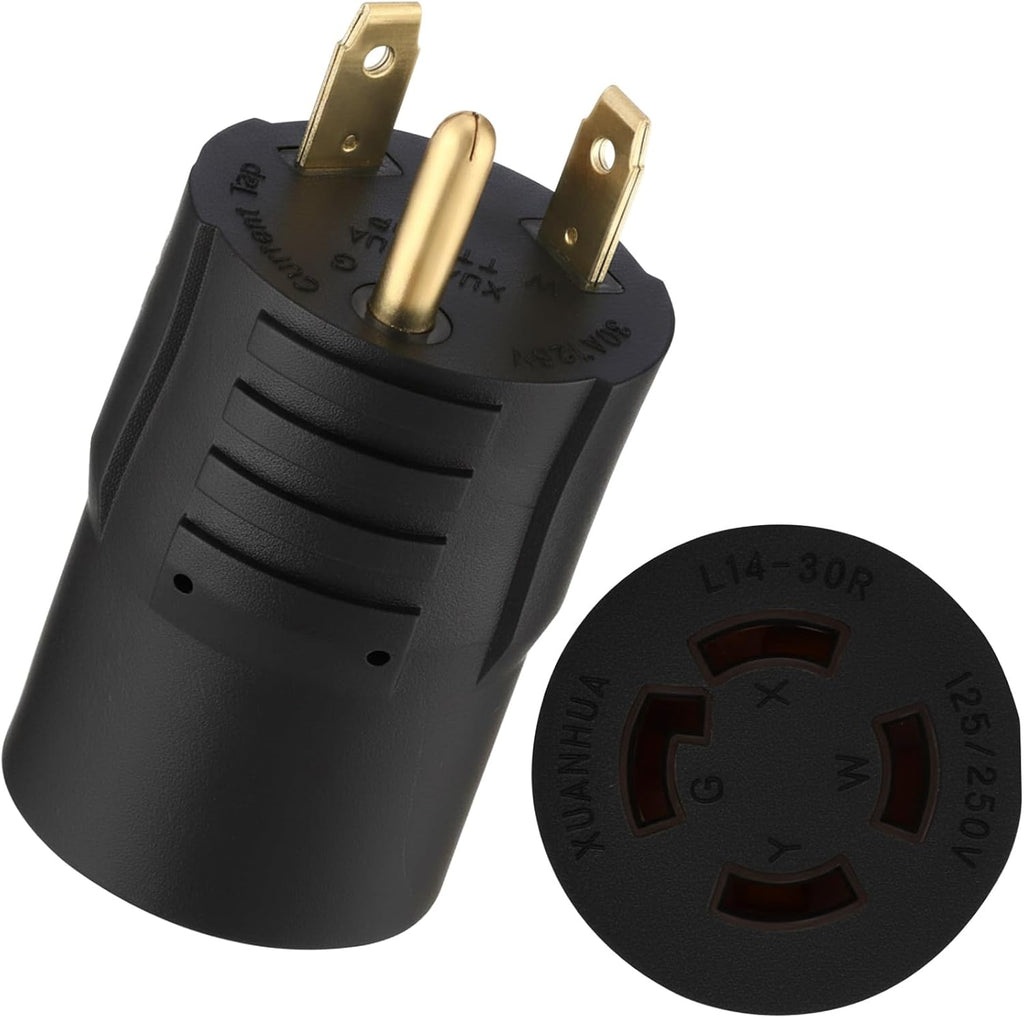 NEMA TT-30P to L14-30R Generator Transfer Switch Adapter, 30 Amp 3 Prong to 4 Prong Lock RV Generator Plug Adapter to