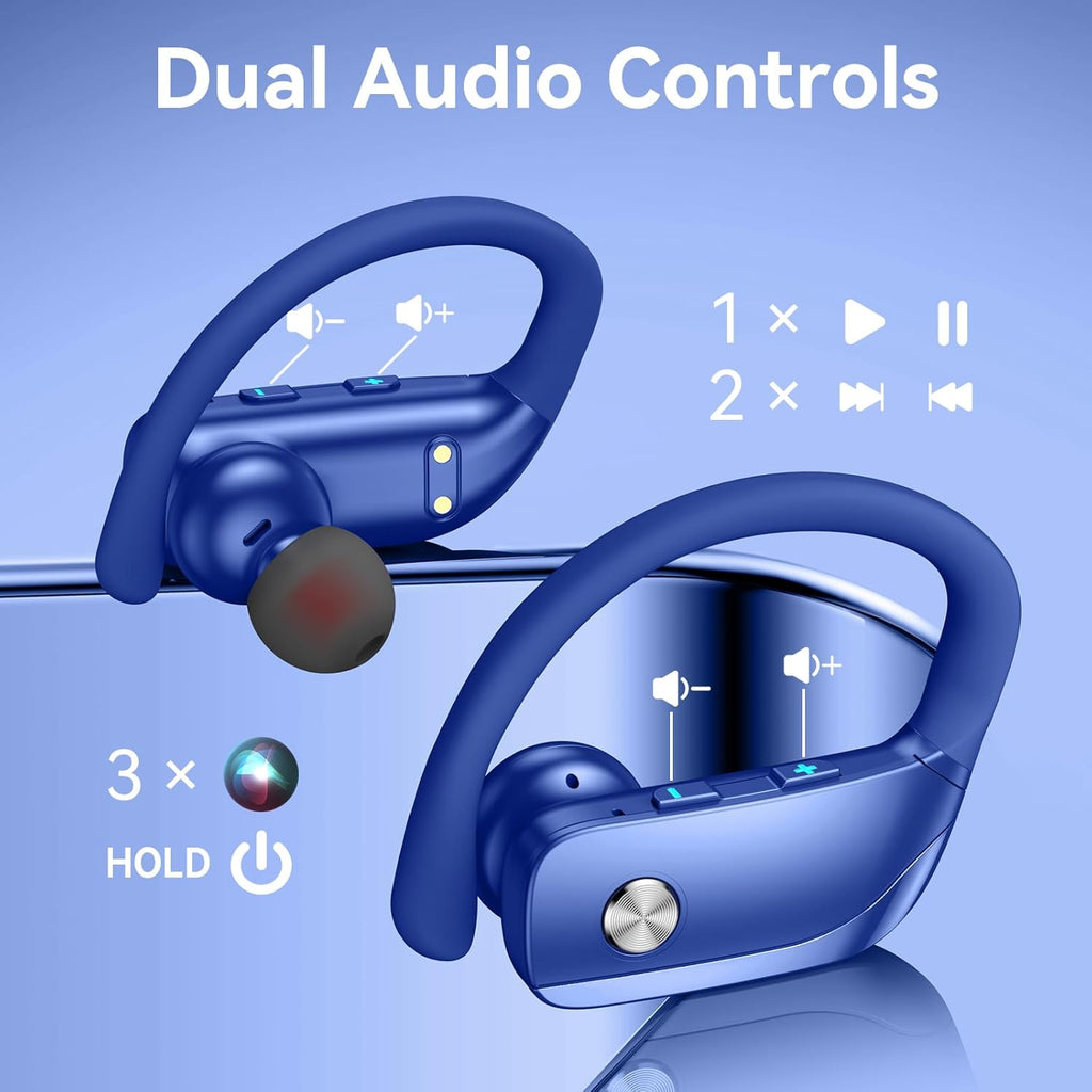 Ear Buds Wireless Earbuds Bluetooth Headphones with 80H Playtime LED Display Case, Over-Ear Hook with Mic, Stereo