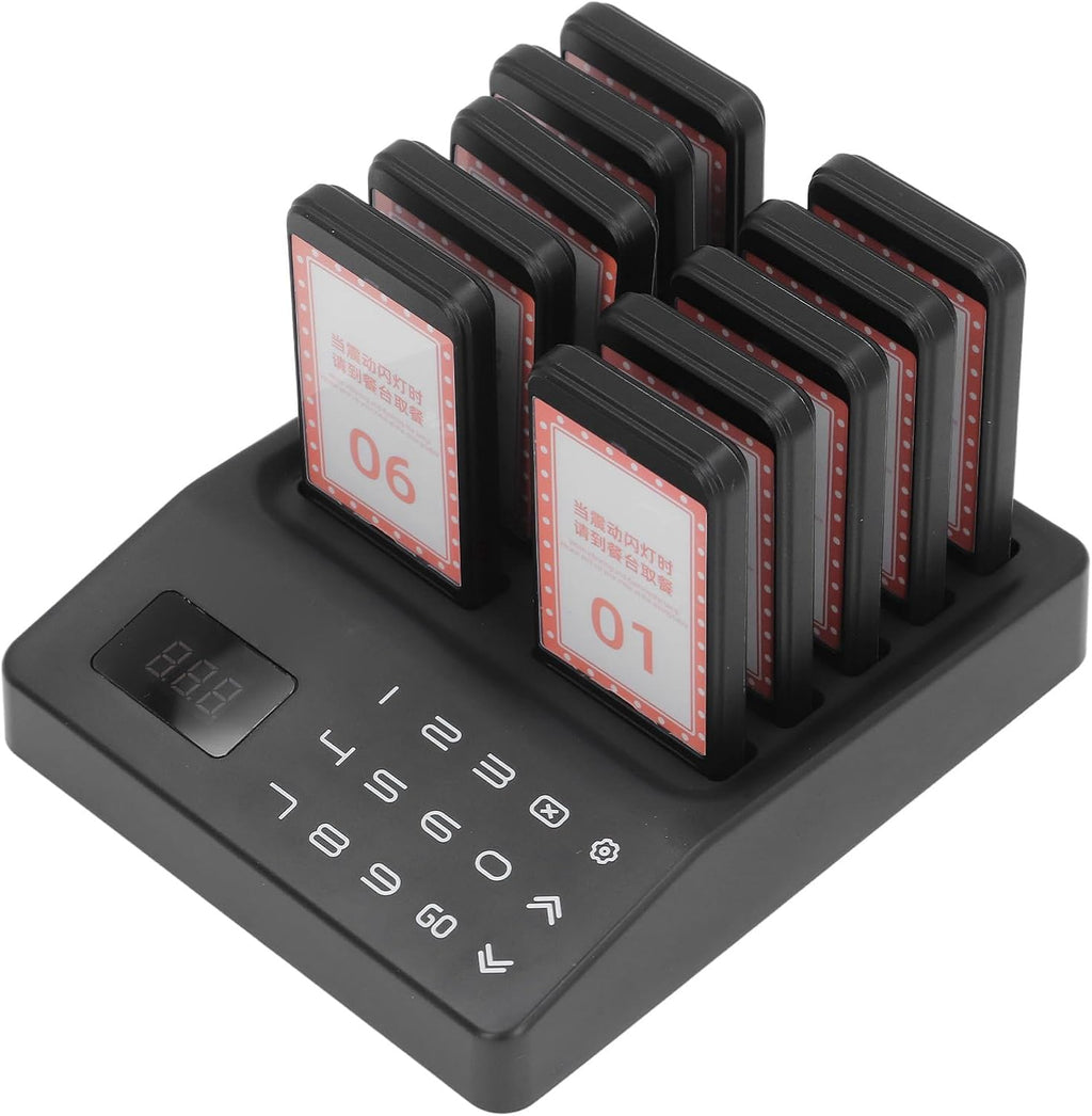 1000m Stable Signal, Moderate Vibration Strength, 1 Base 10 Guest Pagers Wireless Calling System, Simple Operation