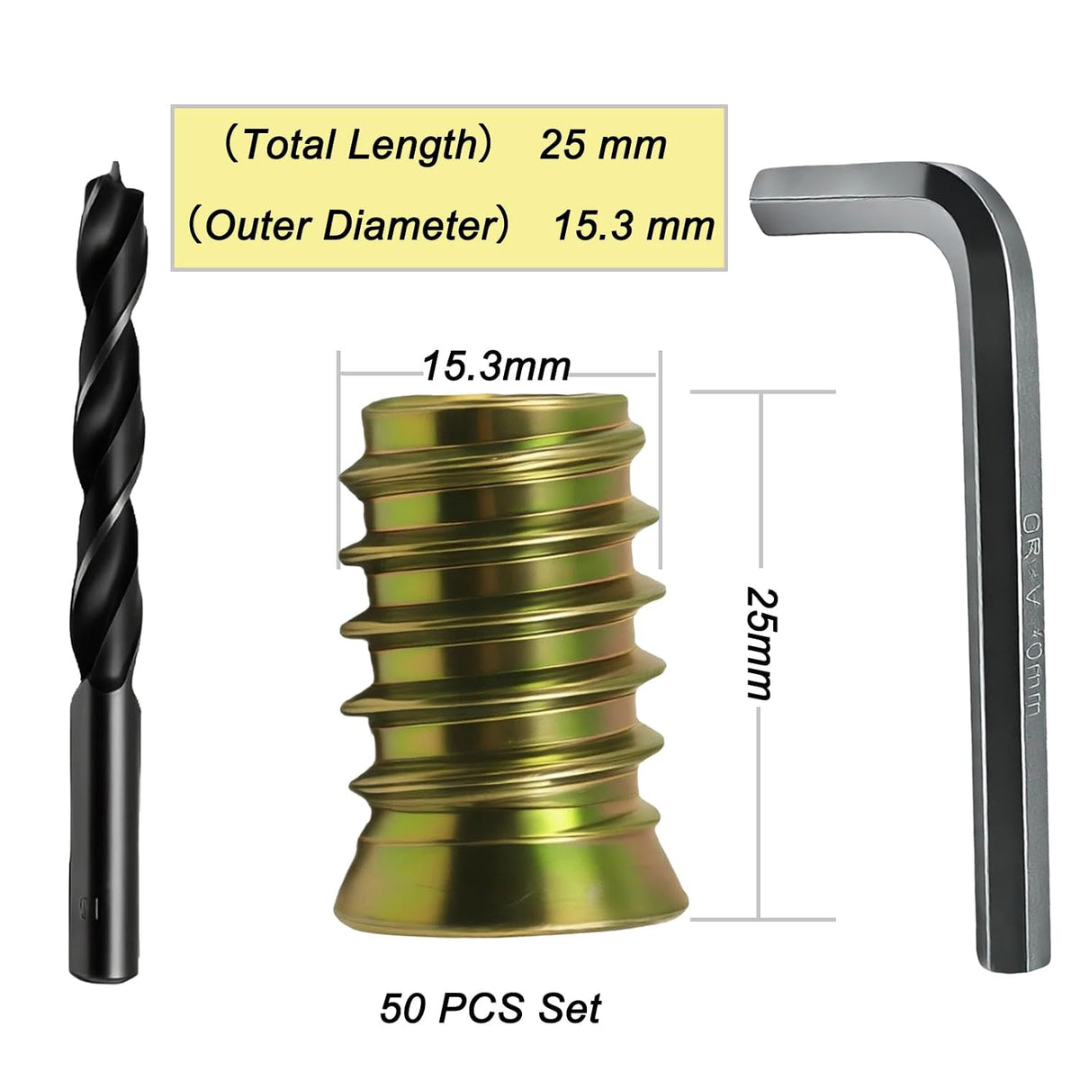 3/8"-16 Wood Threaded Inserts, 50Pcs Hex Drive Zinc-Plated Screw-in Nuts