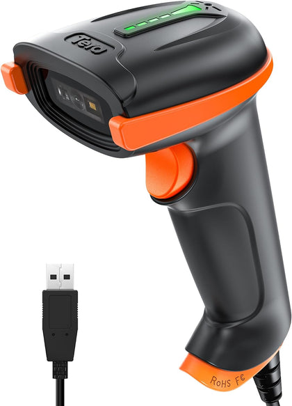 Barcode Scanner 2D USB Wired: Ergonomic Handle Plug and Play, D5100Y | IP54 Protection, 640*480 CMOS Rolling, 1D 2D