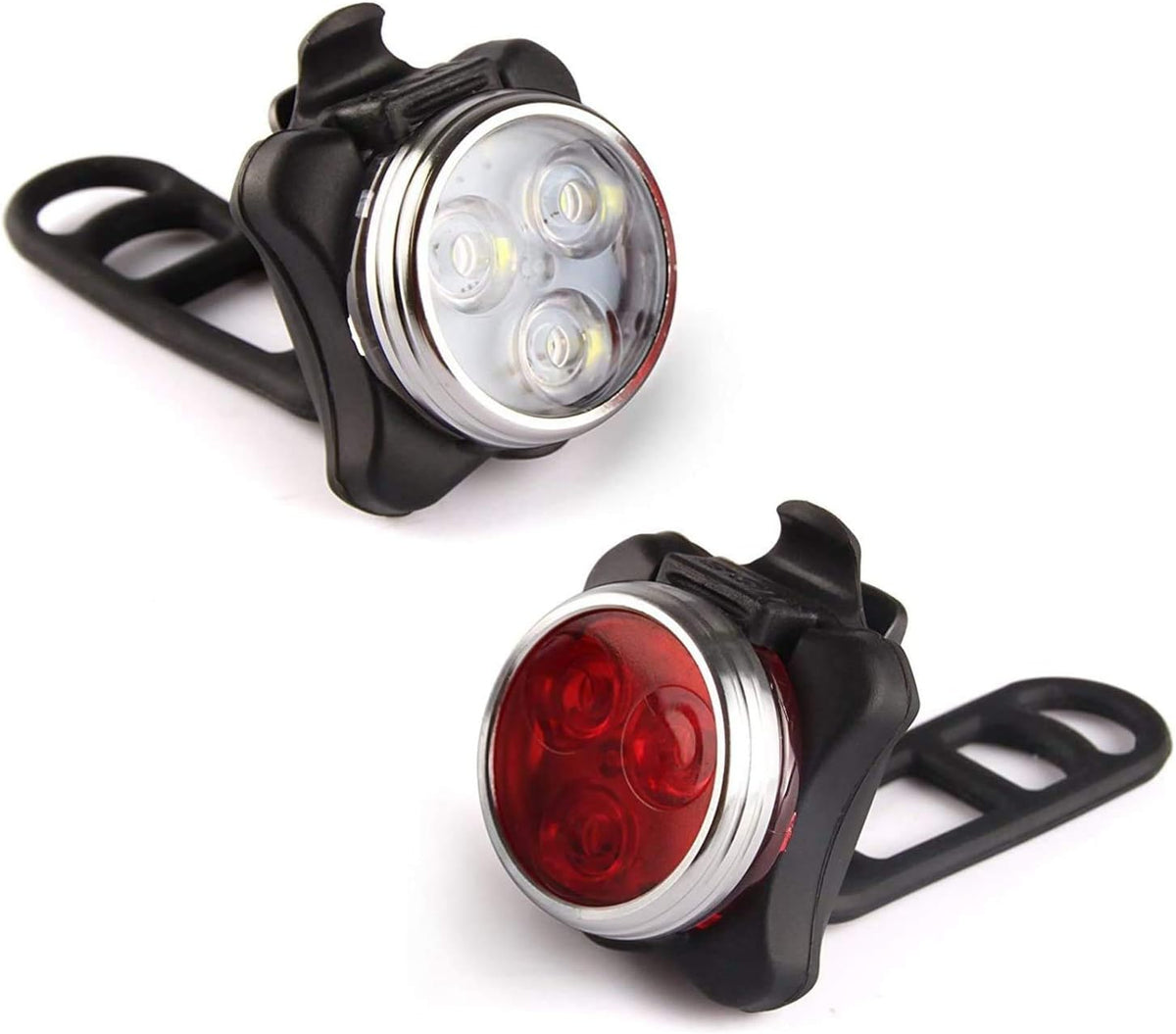 USB Rechargeable Bike Light Set, Super Bright, Bike Lights Front and Back, Waterproof, 4 Light Modes (2 Cables, 2