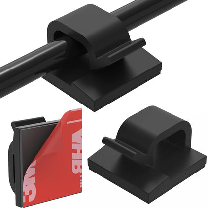 Cable Clips 40pcs with Strong Adhesive Tapes,Wire Holder Organizer Cord Management for Car, Office and Home (Black