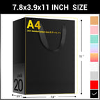 Shopping Bags for Boutique, 20pcs 7.8" x 3.9" x 11" Medium Sturdy Black Kraft Paper Gift Bags with Cloth Handle Bulk