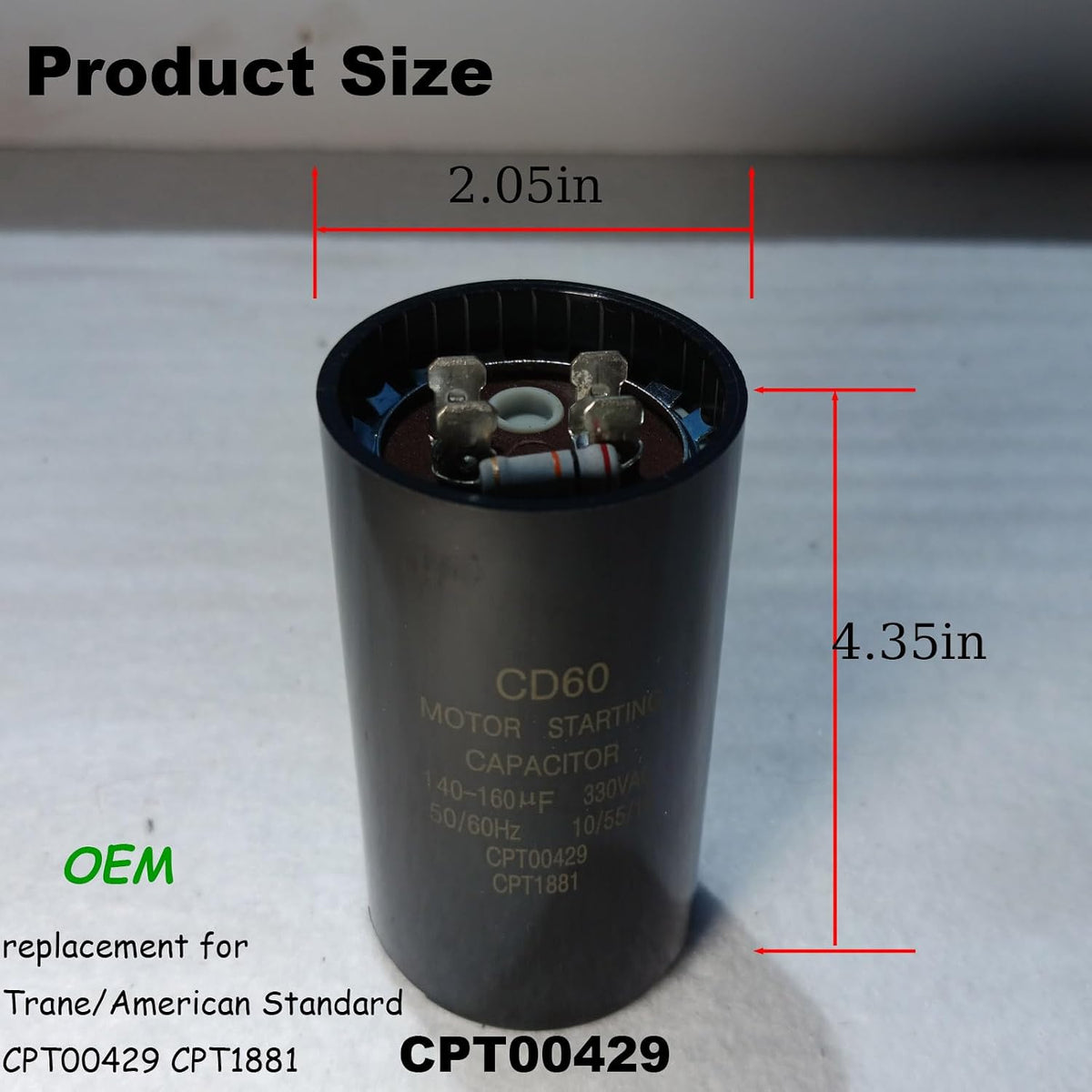 CPT00429 216-240 MFD 330 Volt Start Capacitor fit for American Standard