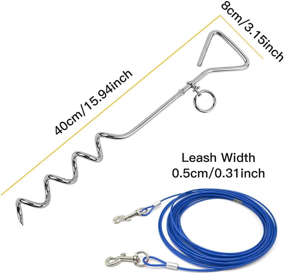 Dog Stake Tie Out Cable - 16/30" Anti Rust Reflective Stake for Medium Large Dogs Up to 125 lbs, Dog Cable Runner and
