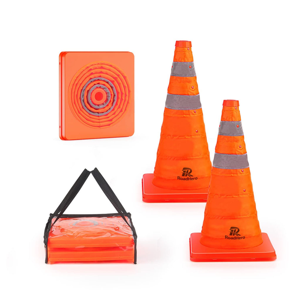 18 Inch 2 Pack Collapsible Traffic Safety Cones with Bag,Orange | Foldable Design for Storage, Reflective Collar