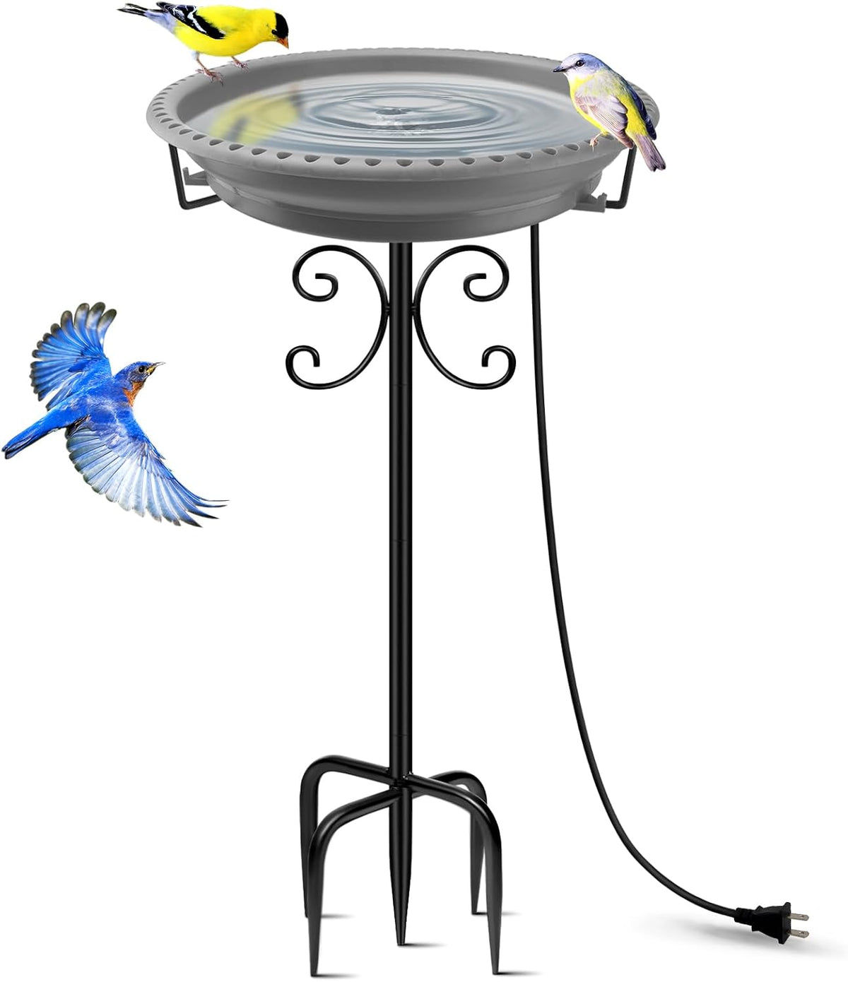 100W Heated Bird Baths for Outdoors, Winter Heated Birdbath, Grey