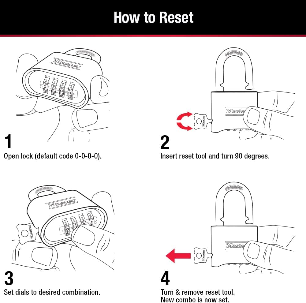 Combination Padlock Outdoor Brass Lock, Gate Lock 4-Pack 175EC4 | Resettable 4-digit Combination Lock For Gates