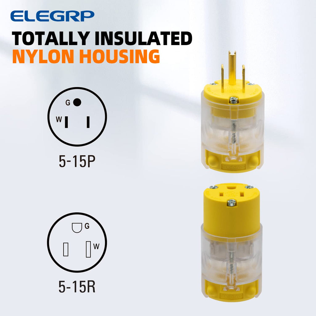 Lighted Straight Blade Electrical Plug and Connector Set 15 Amp 125 Volt NEMA 5-15P NEMA 5-15R 2 Pole 3 Wire