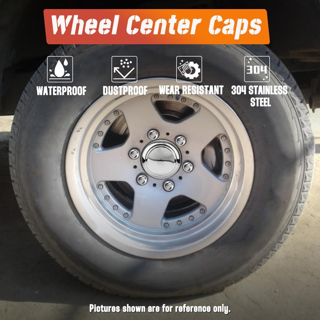 4-Pack Trailer Push Through Center Caps and Trailer Wheel Lug Sets - 3.74in Wheel Center Caps Chrome Wheel Cover