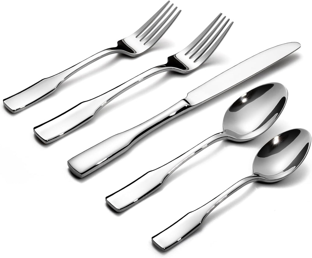 Kate 60-Piece Silverware Set Stainless Steel Flatware Set,Service for 12,Mirror Polished Cutlery Set,Dishwasher Safe