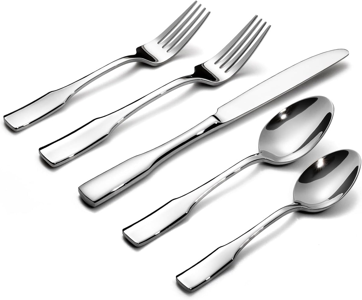 Kate 60-Piece Silverware Set Stainless Steel Flatware Set,Service for 12,Mirror Polished Cutlery Set,Dishwasher Safe