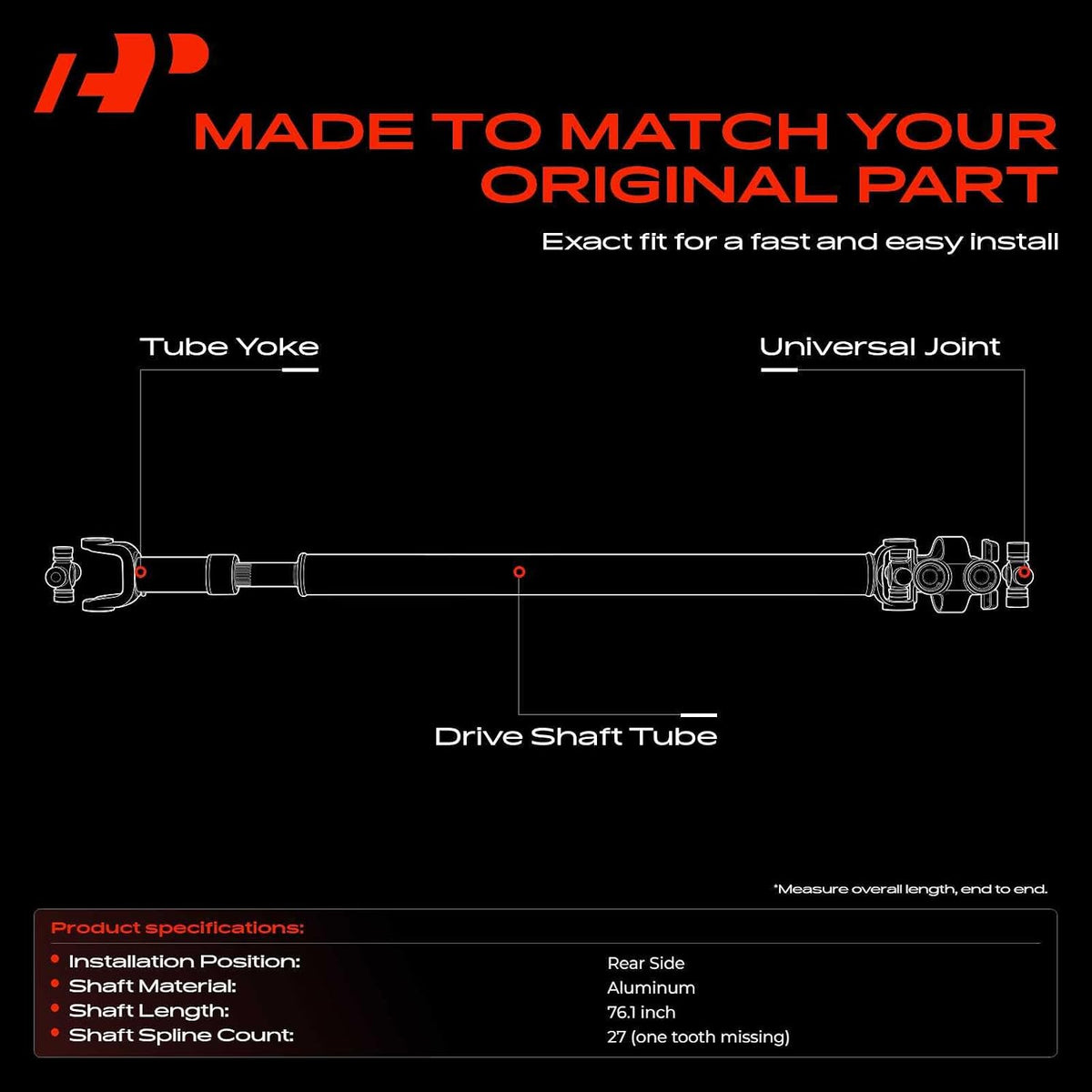 A-Premium Rear Drive Shaft Driveshaft Assembly Complete Prop Shaft