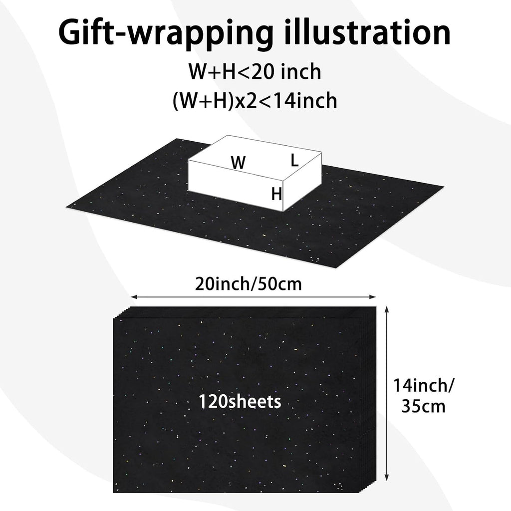 120 Sheets 14 x 20 Inch Black Glitter Tissue Paper for Gift Bags
