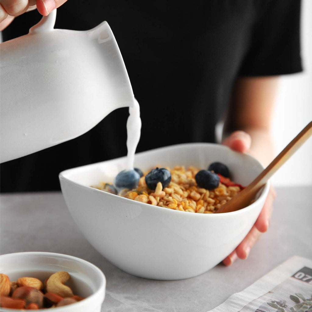 19 Ounces Ceramic Serving Bowls, Sturdy Porcelain White Oval Salad Bowls, Stackable Food Server Fruit Display Dishes