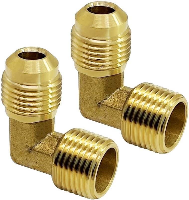 Hooshing 2PCS 3/8" Male Flare x 3/8" Male NPT Brass 90° Elbow Tube Fitting
