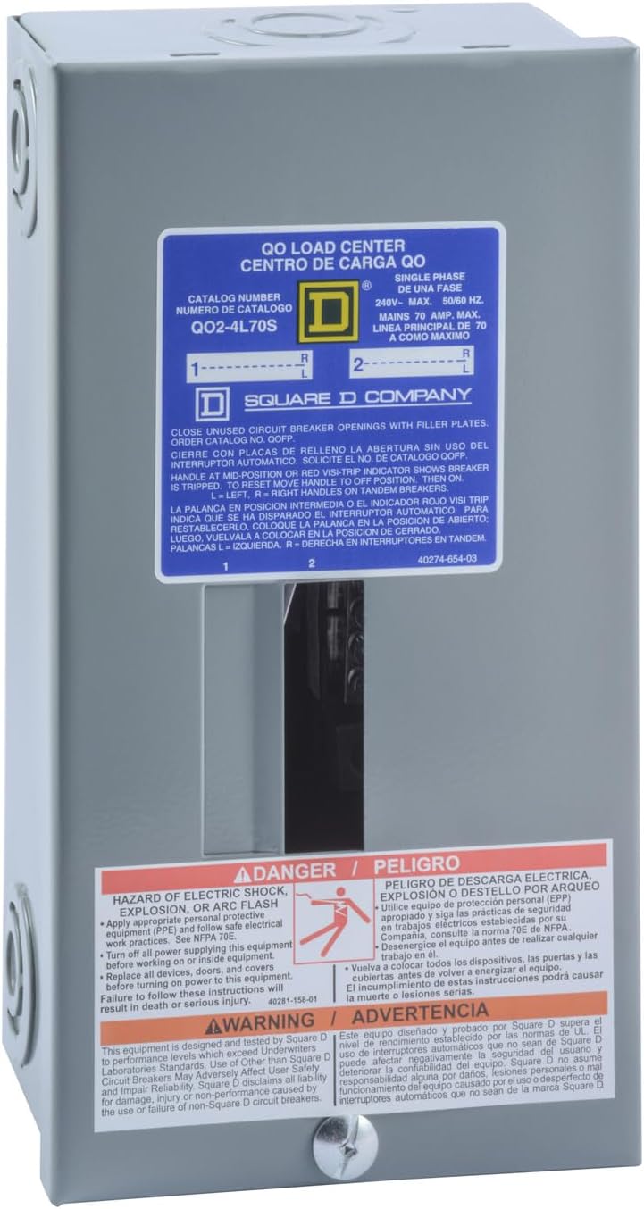 Square D - QO24L70SCP QO 70-Amp 2-Space 4-Circuit Indoor Main Lugs Load Center with Surface Mount Cover
