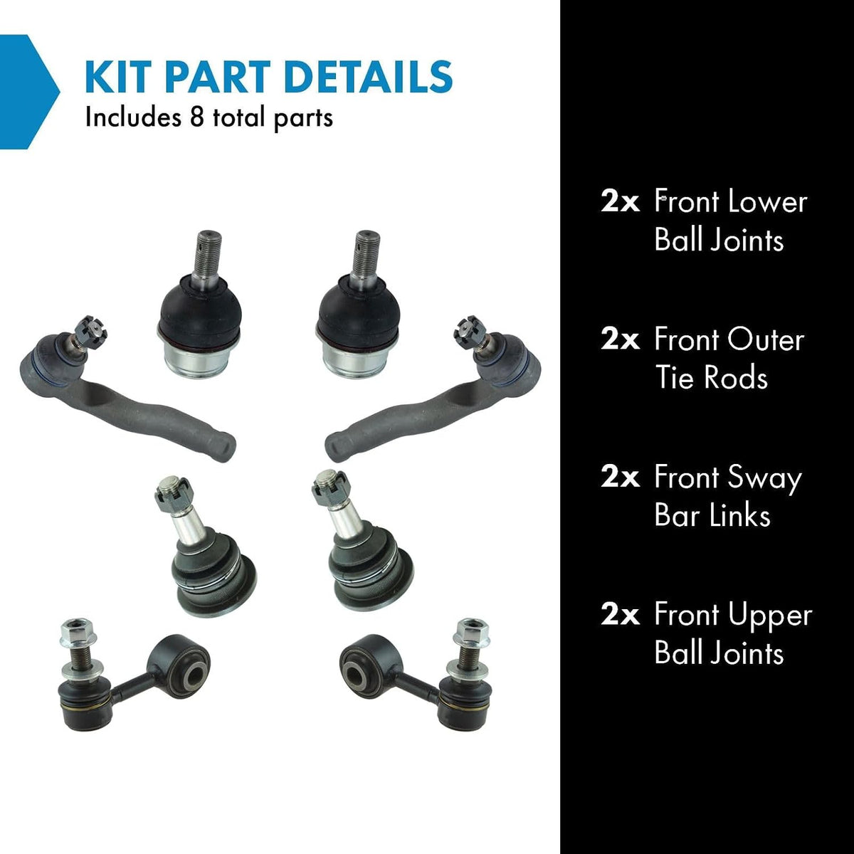 TRQ Front Steering and Suspension Kit Ball Joints Tie Rods Sway Bar Links