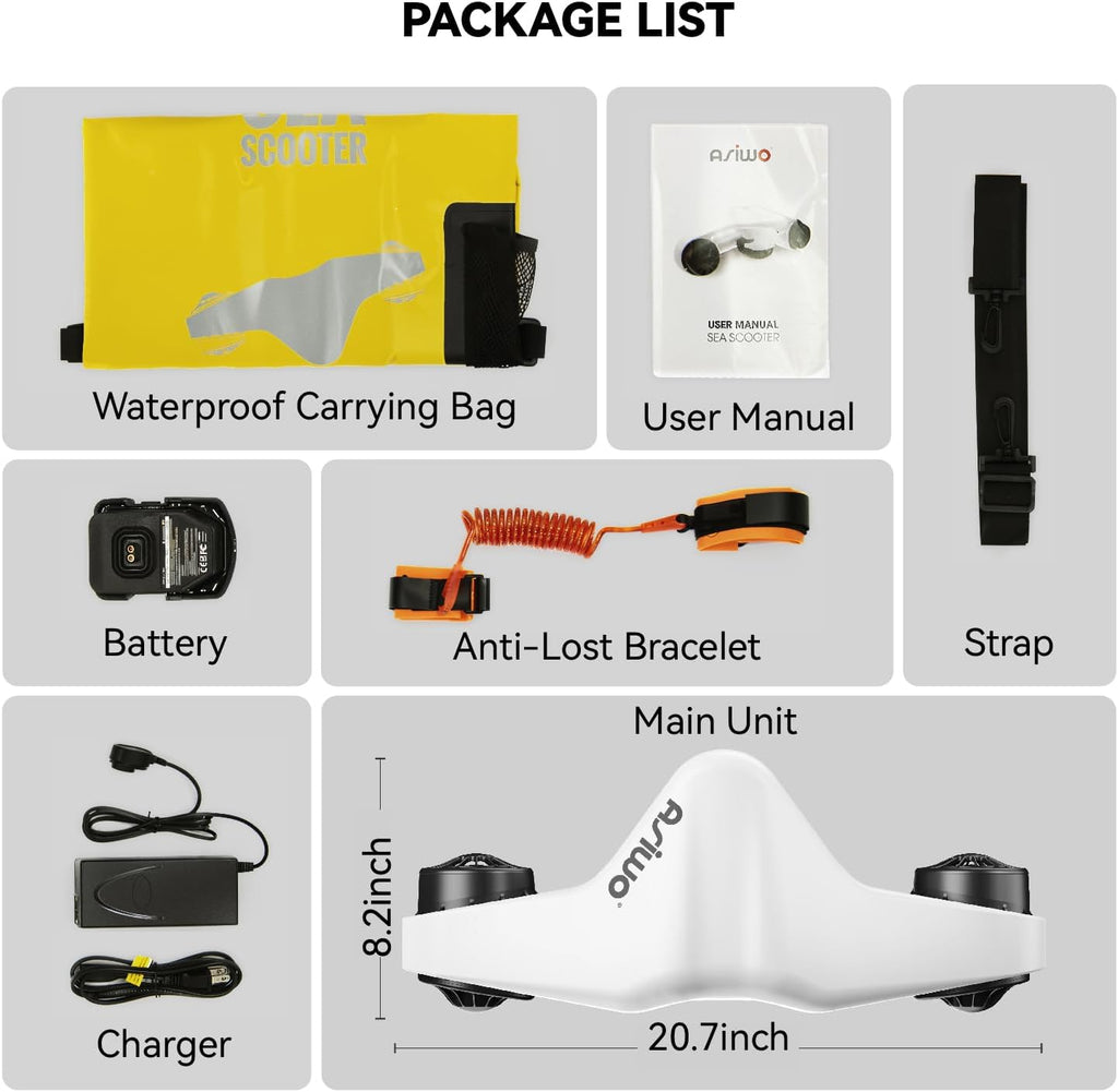 Manta Underwater Scooter for Adults, Dual-Motor Sea Scooter, 3 Speeds, 35-Min Runtime, 131-ft Depth, 19.8-lb Thrust