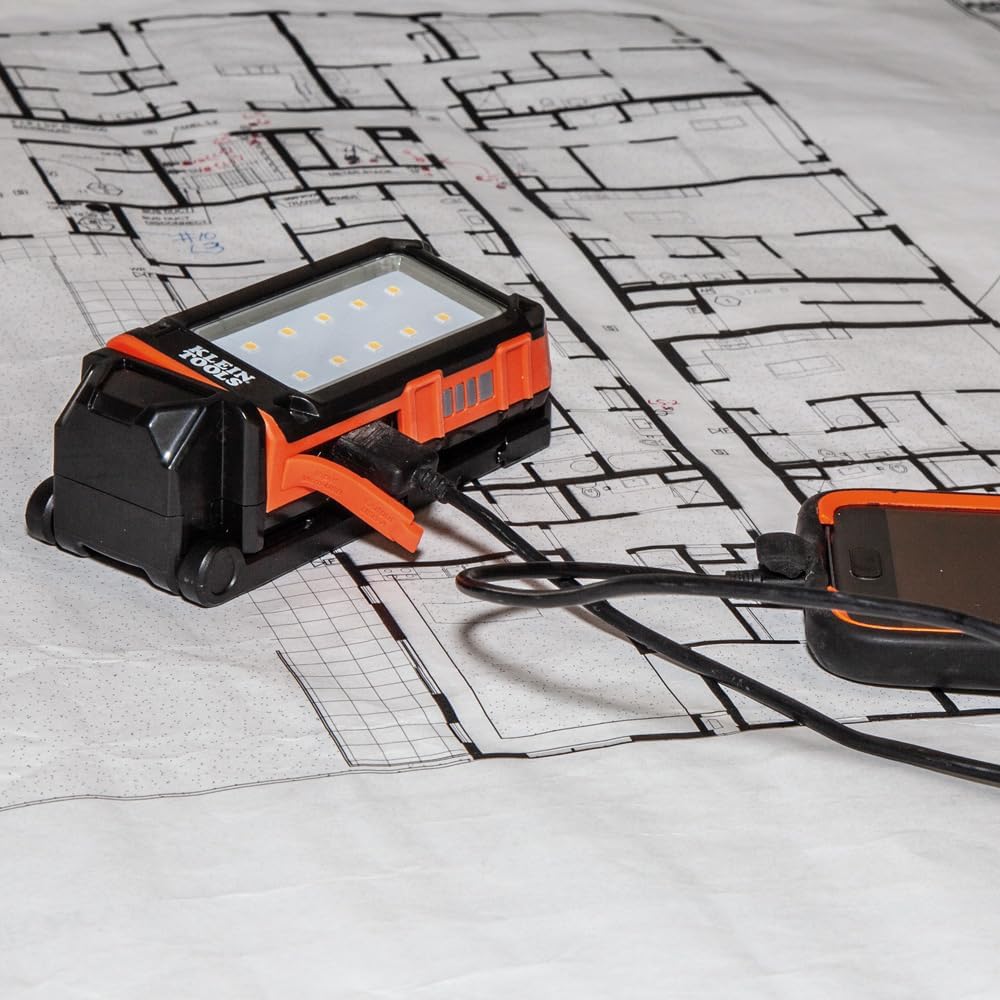 Klein Tools 56403 LED Light, Rechargeable Flashlight/Worklight with Kickstand, Magnetic Mount, and Carabiner, Charges