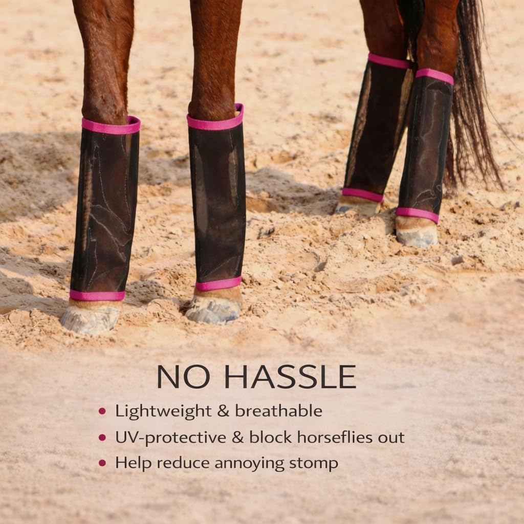 Fly Boots for Horse-Set of 4 Breathable Mesh Horse Fly Leg Guards, UV Protective Lightweight Fly Protection, Reduce