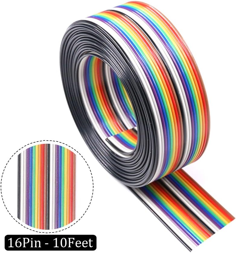 Glarks Professional IDC Crimp Tool with 48Pcs 2.54mm Pitch Dual Rows IDC Sockets 10 16 20 26 Pin Female Header+ Wire Rainbow Color Flat Ribbon IDC Wire Cable