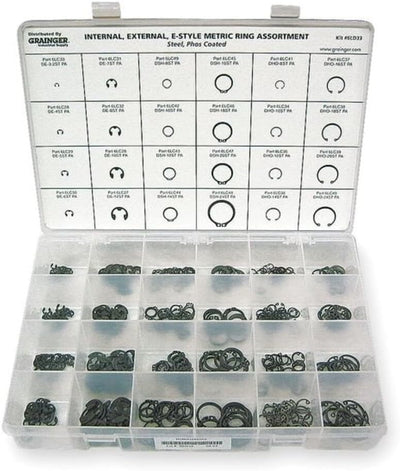Internal and External Retaining Ring Assortment, Steel, Phosphate Finish - 1 Each