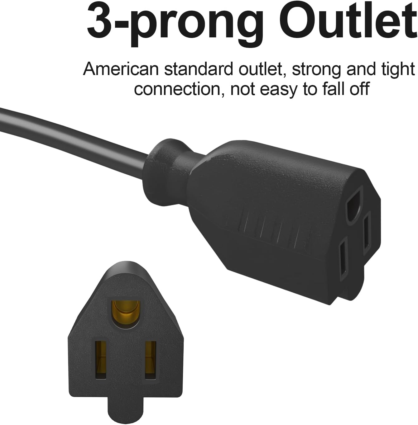 50cm Female Connector Extension Cord 125V 15A 2-Pole 3-Wire Female Straight Blade Outlet with AWG14 Cable, Includes 5