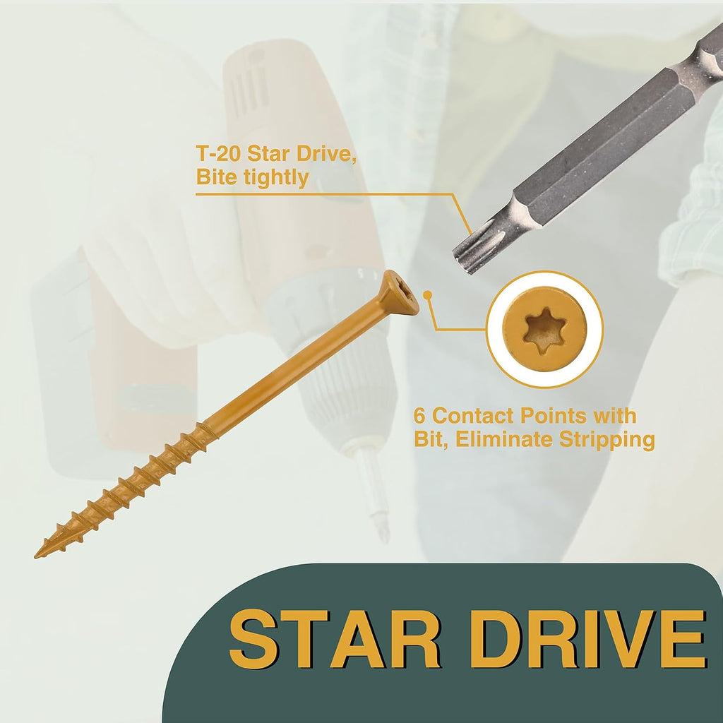 Deck Screws 2 Inch Wood Screws #8 x 2, 630 Pcs, Rust Resistant Structural Screws Tan Exterior Fence Screws Torx Drive