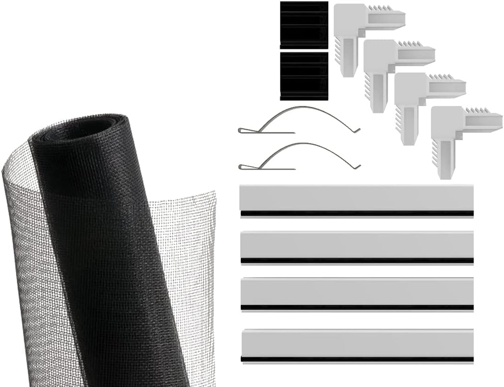 Window Screen Replacement Kit, 36", 48" and 60" Window Frames, White or Bronze, with Screen Mesh Roll. Easy