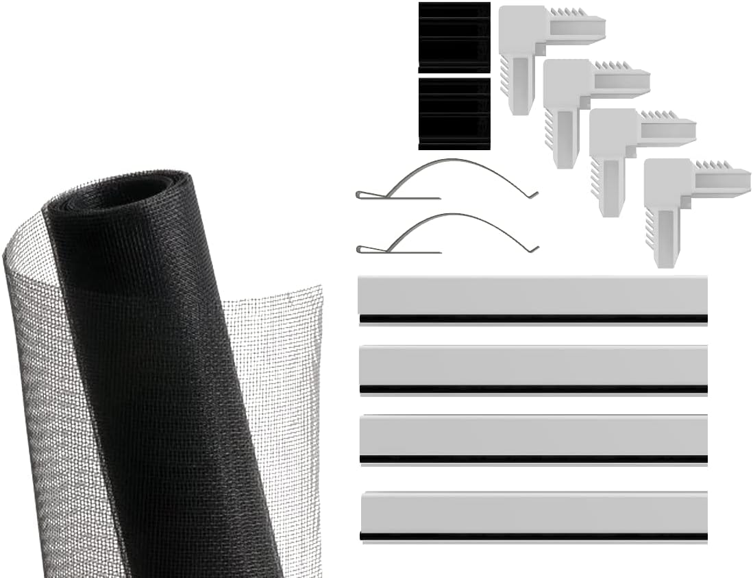Window Screen Replacement Kit, 36", 48" and 60" Window Frames, White or Bronze, with Screen Mesh Roll. Easy