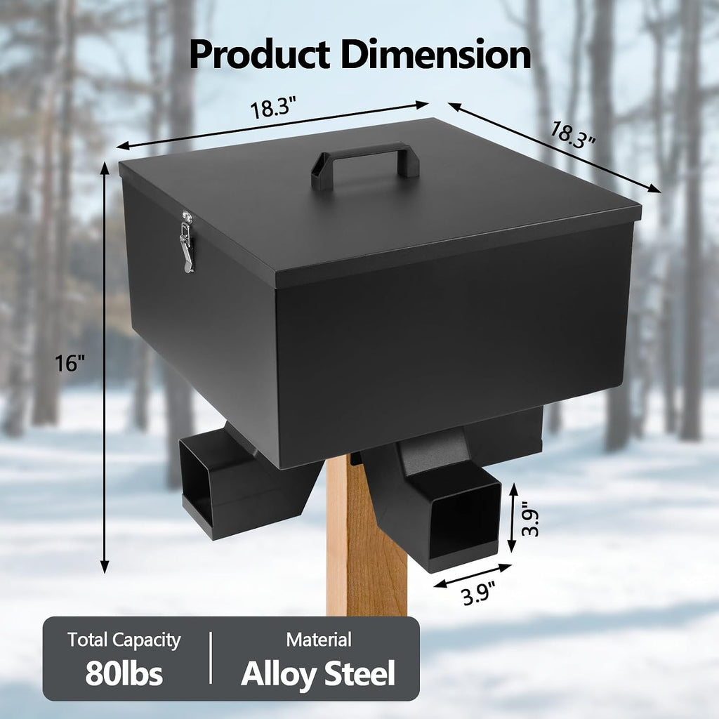 Portable 80LB Gravity Deer Feeder,Heavy Duty Metal Automatic Deer Feeder with 4 Feed Ports,Weatherproof for Wildlife