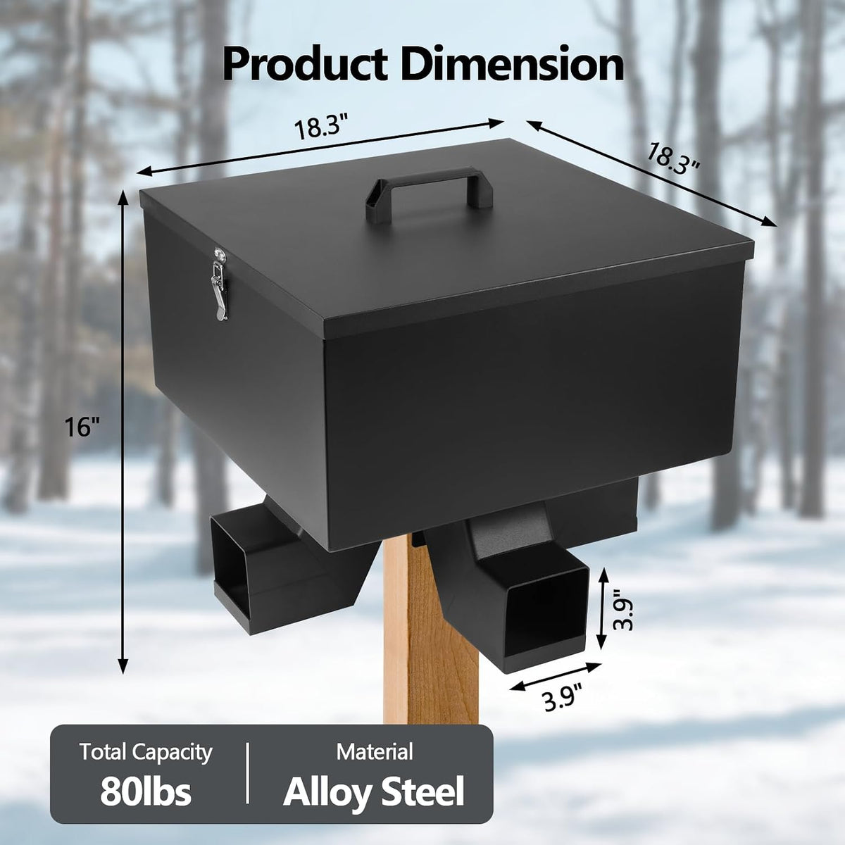 Portable 80LB Gravity Deer Feeder,Heavy Duty Metal Automatic Deer Feeder with 4 Feed Ports,Weatherproof for Wildlife