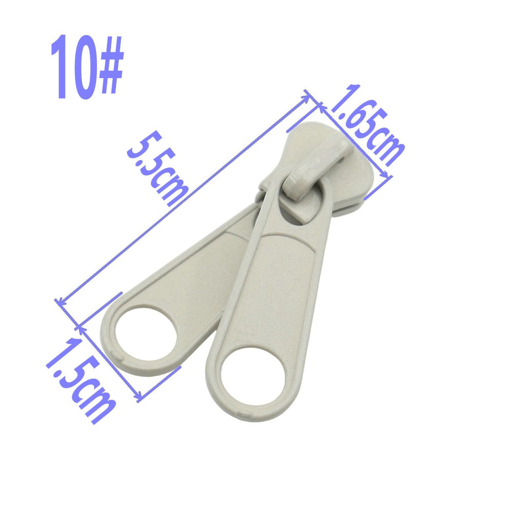 10PCS #10 Gray Reversible Pulls Resin Plastic Zipper Double Sided