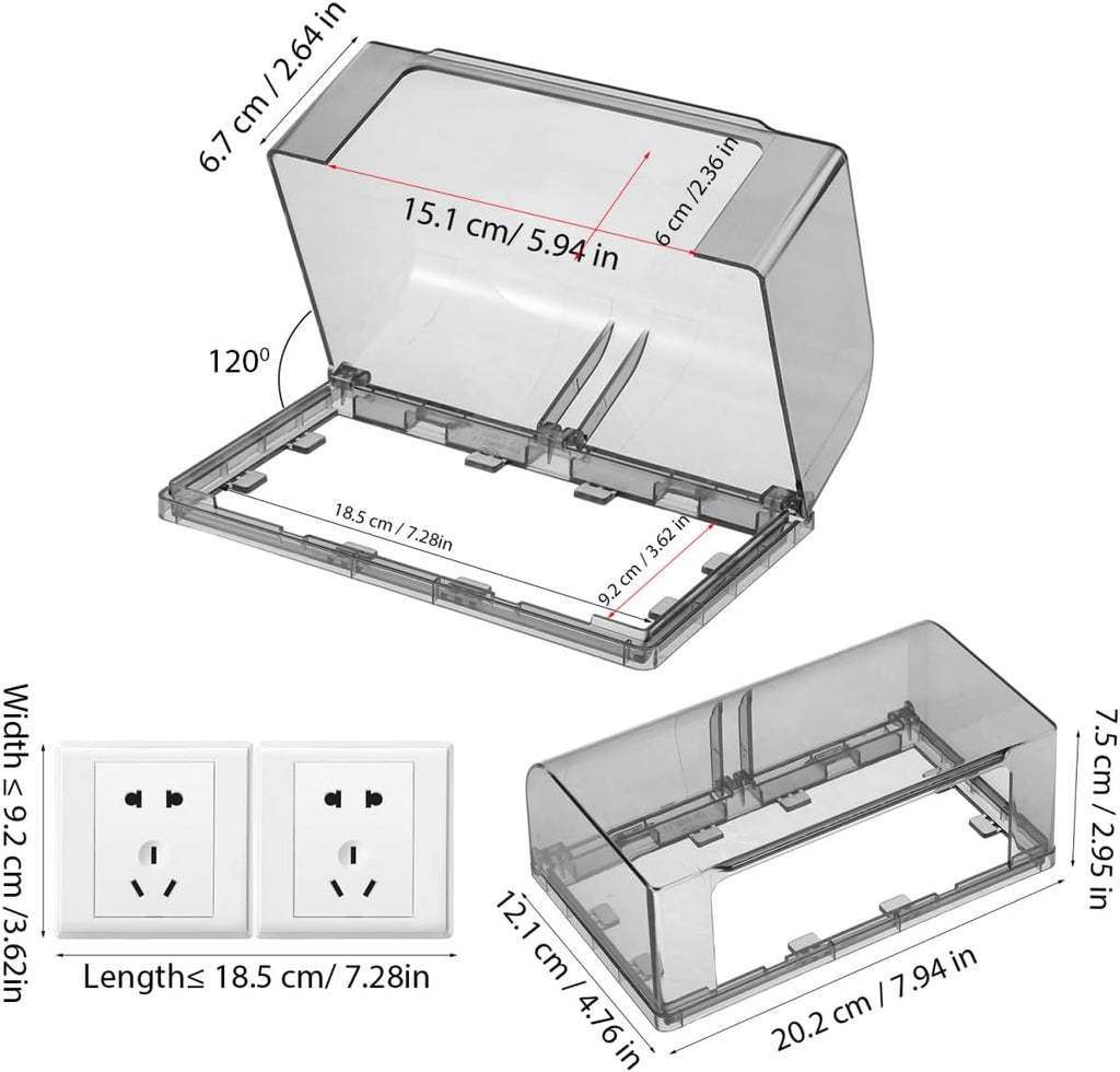 2 Gang Flip Weatherproof Outlet Cover, Wall Switch Socket Face Plate Panel Box, Adhesive Outdoor Plug Cover