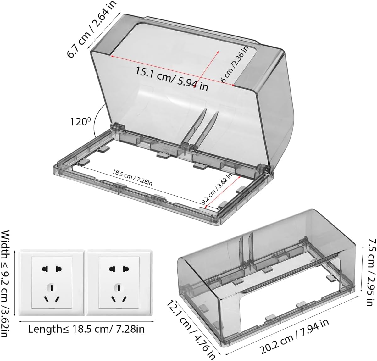 2 Gang Flip Weatherproof Outlet Cover, Wall Switch Socket Face Plate Panel Box, Adhesive Outdoor Plug Cover