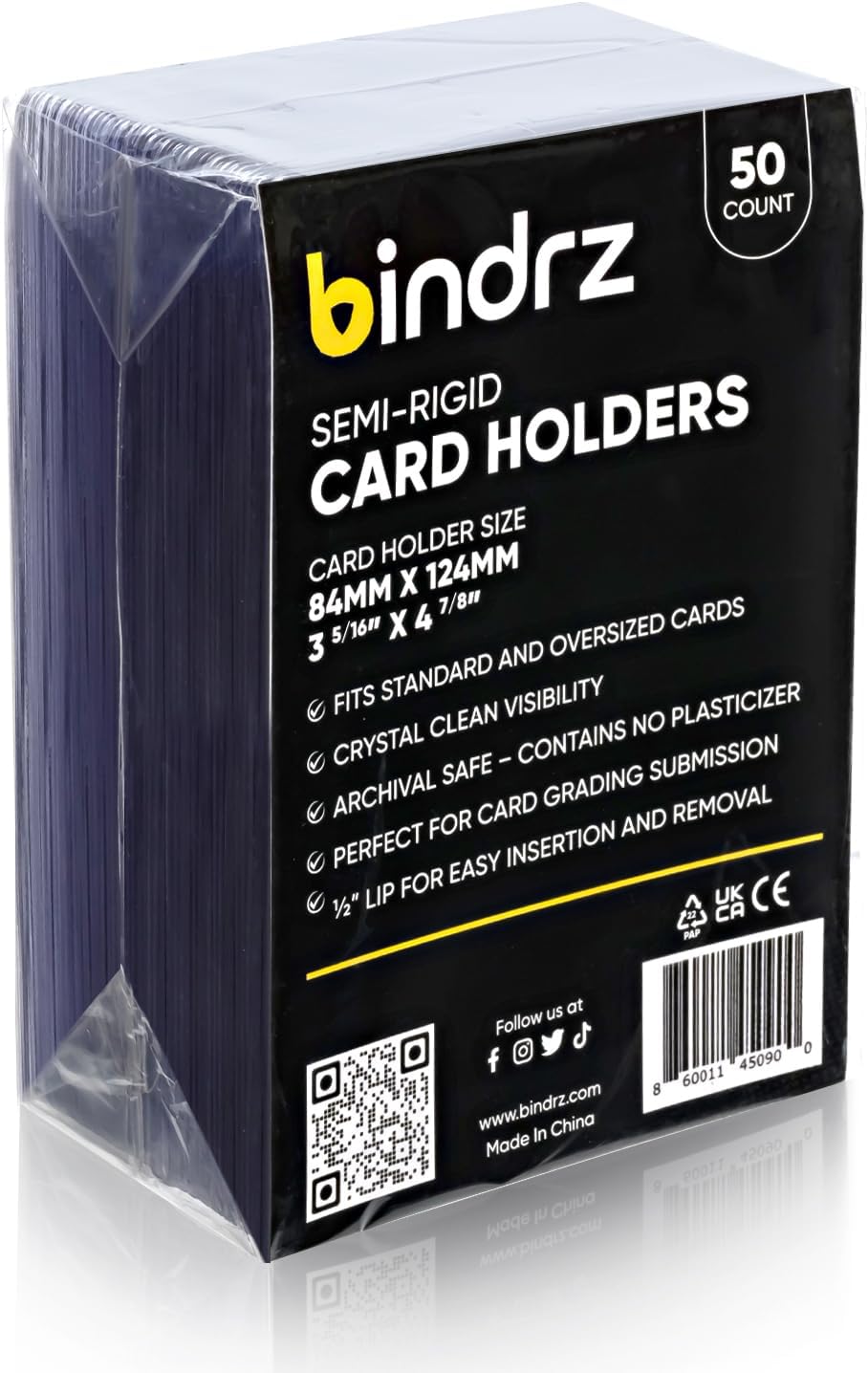 50 Semi Rigid Card Holder, 3 5/16" x 4 7/8" | with 1/2" Lip, PSA, BGS, SGC & CSG Grading Submission Sleeves